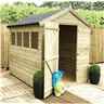 8 x 5 Premier Apex Garden Shed - 12mm Tongue and Groove Walls - Pressure Treated - Single Door - 4 Windows + Safety Toughened Glass - 12mm Tongue and Groove Walls, Floor and Roof