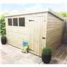 10 x 6 Pent Garden Shed - 12mm Tongue and Groove Walls - Pressure Treated - Single Door - 3 Windows + Safety Toughened Glass 
