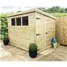 8 x 6 Pent Garden Shed - 12mm Tongue and Groove Walls - Pressure Treated - Single Door - 3 Windows + Safety Toughened Glass