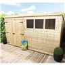12 x 7 Large Pent Garden Shed - 12mm Tongue and Groove Walls - Pressure Treated - Double Doors - 3 Windows + Safety Toughened Glass