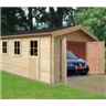 14 x 15 Log Cabin Garage - Double Doors - 3 Windows - 34mm Wall Thickness