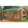 14 x 19 Apex Log Cabin - Double Doors - 2 Windows - 34mm Wall Thickness