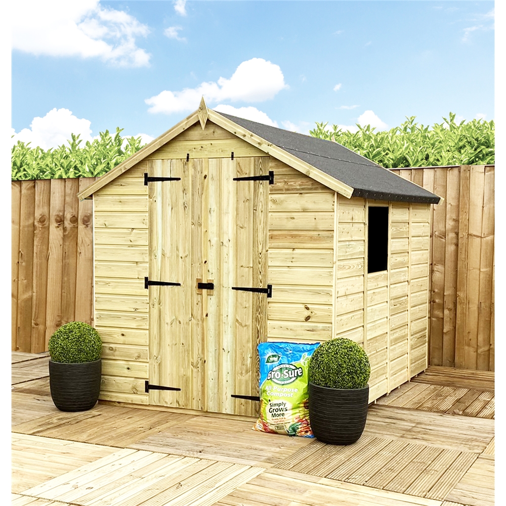 3 x 5  Super Saver Apex Shed - 12mm Tongue and Groove Walls - Pressure Treated - Low Eaves - Double Doors - 1 Window