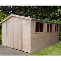 15 x 10 (4.48m x 2.99m) - Tongue and Groove Garden Workshop - Double Doors - 6 Windows - 12mm Wall Thickness
