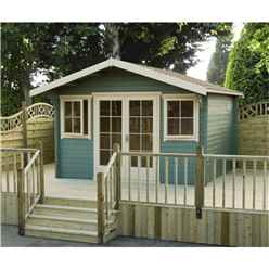 15.5 x 14 Log Cabin With Fully Glazed Double Doors (4.74m x 4.19m) - Double Doors - 2 Windows - 28mm Wall Thickness