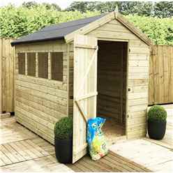 8 x 5 Premier Apex Garden Shed - 12mm Tongue and Groove Walls - Pressure Treated - Single Door - 4 Windows + Safety Toughened Glass - 12mm Tongue and Groove Walls, Floor and Roof