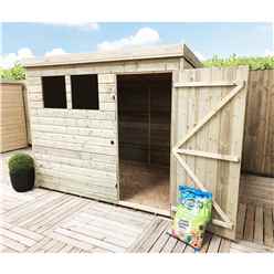 8 x 5 Pent Garden Shed - 12mm Tongue and Groove Walls - Pressure Treated - Single Door - 2 Windows + Safety Toughened Glass 