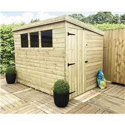 8 x 6 Pent Garden Shed - 12mm Tongue and Groove Walls - Pressure Treated - Single Door - 3 Windows + Safety Toughened Glass