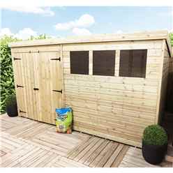 14 x 6 Large Pent Garden Shed - 12mm Tongue and Groove Walls - Pressure Treated - Double Doors - 3 Windows + Safety Toughened Glass