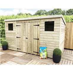 14 x 7 Large Pent Garden Shed - 12mm Tongue and Groove Walls - Pressure Treated - Centre Double Doors - 2 Windows + Safety Toughened Glass