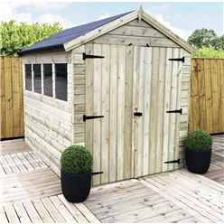 7 x 6 Premier Apex Garden Shed - 12mm Tongue and Groove Walls - Pressure Treated - 3 Windows - Double Doors + Safety Toughened Glass - 12mm Tongue and Groove Walls, Floor and Roof