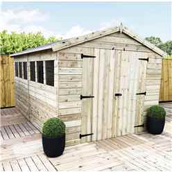 12 x 6 Premier Apex Garden Shed - 12mm Tongue and Groove - Pressure Treated - 6 Windows - Double Doors + Safety Toughened Glass - 12mm Tongue and Groove Walls, Floor and Roof