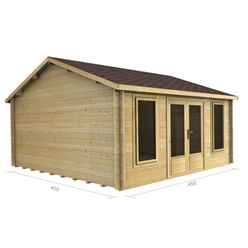 4.5m x 4.5m (15 x 15) Log Cabin (2077) -  Double Glazing (44mm Wall Thickness)