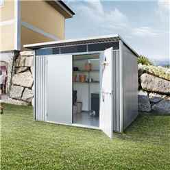 8 x 7 Large Premier Heavy Duty Metal Metallic Silver Shed With Double Doors (2.6m x 2.2m)