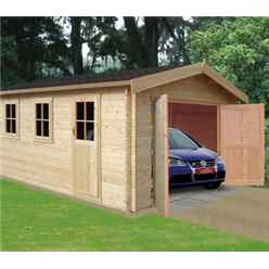 14 x 19 Log Cabin Garage - Double Doors - 3 Windows - 70mm Wall Thickness