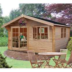 12 x 14 Apex Log Cabin - Double Doors - 2 Windows - 28mm Wall Thickness