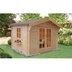 8 x 8 Log Cabin - Double Doors - 2 Windows - 28mm Wall Thickness
