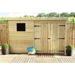 10 x 7 Large Pent Garden Shed - 12mm Tongue and Groove Walls - Pressure Treated - Double Doors - 1 Window + Safety Toughened Glass