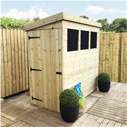 7 x 3 Pent Garden Shed - 12mm Tongue and Groove Walls - Pressure Treated - Single Door - 3 Windows + Safety Toughened Glass