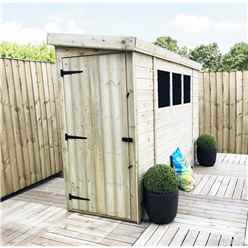 6 x 3 Reverse Pent Garden Shed - 12mm Tongue and Groove Walls - Pressure Treated - Single Door - 3 Windows + Safety Toughened Glass