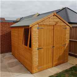 INSTALLED 8 x 6 Tongue and Groove Apex Wooden Garden Shed / Workshop - Double Doors - 1 Window - 12mm Wall Thickness
