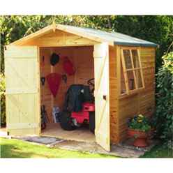 INSTALLED 7 x 7 Tongue and Groove Pressure Treated Wooden Apex Shed - Double Doors - 1 Window - 12mm Wall Thickness