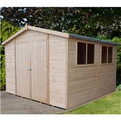 INSTALLED 10 x 10 Tongue and Groove Garden Workshop - Double Doors - 4 Windows - 12mm Wall Thickness