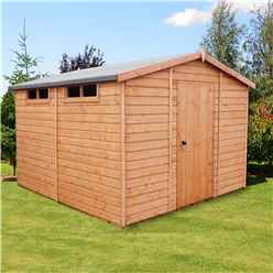 10 x 10 (2.99m x 2.99m) - Tongue And Groove Security - Apex Garden Wooden Shed / Workshop - High Level Windows - Single Door - 12mm Tongue And Groove Floor And Roof