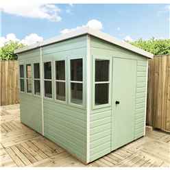 8 x 6 (1.83m x 2.39m) - Tongue And Groove - Pent Potting Shed - 2 Opening Windows - Single Door - 12mm Tongue And Groove Floor & Roof