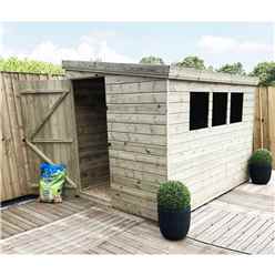 7 x 4 Reverse Pent Garden Shed - 12mm Tongue and Groove Walls - Pressure Treated - 3 Windows + Safety Toughened Glass