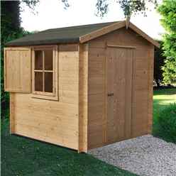 INSTALLED - 2.4m x 2.4m Premier Apex Log Cabin With Single Door and  Window Shutter + Free Floor & Felt (19mm)