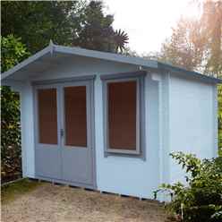 INSTALLED - 3.3m x 2.4m Premier Log Cabin With Half Glazed Double Doors and Single Window + Free Floor & Felt (19mm) 