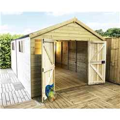 20 x 12 Premier Pressure Treated Tongue And Groove Apex Shed With Higher Eaves And Ridge Height 10 Windows And Safety Toughened Glass And Double Doors + SUPER STRENGTH FRAMING