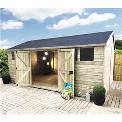 19 x 10 Reverse Premier Pressure Treated Tongue And Groove Apex Shed With Higher Eaves And Ridge Height 6 Windows And Safety Toughened Glass And Double Doors + SUPER STRENGTH FRAMING