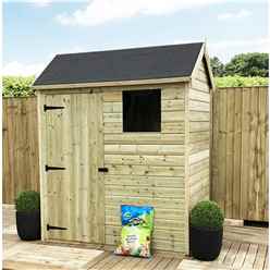4 x 7 Reverse Apex Premier Garden Shed - 12mm Tongue and Groove Walls - Pressure Treated - Single Door - 1 Window - Safety Toughened Glass 