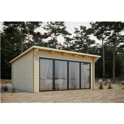 5m x 3m Sliding Door Pent Log Cabin - Double Glazing (68mm Wall Thickness)
