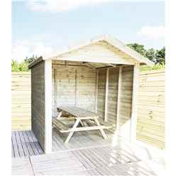 8 x 7 Premium Outside Dining Shelter / Smoking Shelter - Pressure Treated Tongue And Groove Apex - Includes 6ft Picnic Bench