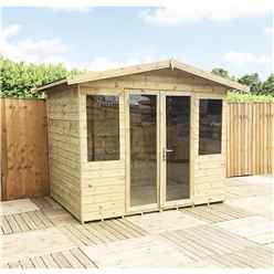 8 x 9 Pressure Treated Apex Garden Summerhouse - 12mm Tongue and Groove - Overhang - Higher Eaves and Ridge Height - Toughened Safety Glass - Euro Lock with Key + SUPER STRENGTH FRAMING