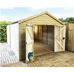 20 x 11 Premier Windowless Pressure Treated Tongue And Groove Apex Shed With Higher Eaves And Ridge Height And Double Doors (12mm Tongue & Groove Walls, Floor & Roof) + SUPER STRENGTH FRAMING