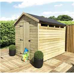 12 x 8 Security Garden Shed - Pressure Treated - Single Door + Safety Toughened Glass Security Windows + 12mm Tongue Groove Walls ,Floor and Roof With Rim Lock & Key