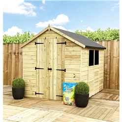 8 x 6  Super Saver Apex Shed - 12mm Tongue and Groove Walls - Pressure Treated - Low Eaves - Double Doors - 2 Windows + Safety Toughened Glass