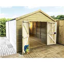15 X 15 Premier Pressure Treated T&G Apex Workshop With Higher Eaves And Ridge Height Windowless And Double Doors (12mm T&G Walls, Floor & Roof) + SUPER STRENGTH FRAMING
