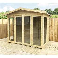 8 x 6 Pressure Treated Apex Summerhouse - LONG WINDOWS - 12mm T&G - Overhang - Higher Eaves & Ridge Height - Toughened Safety Glass - Euro Lock with Key + SUPER STRENGTH FRAMING + EXTRA SIDE WINDOWS
