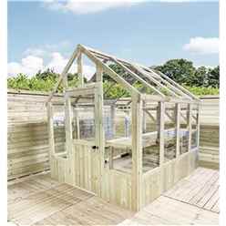 4 x 6 Pressure Treated Tongue And Groove Greenhouse - Super Strength Framing - RIM Lock - 4mm Toughened Glass + Bench + FREE INSTALL