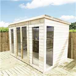 10 x 7  PENT Pressure Treated Tongue & Groove Pent Summerhouse with Higher Eaves and Ridge Height  Toughened Safety Glass + Euro Lock with Key + SUPER STRENGTH FRAMING