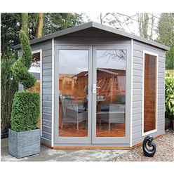 8 x 8 (2.5m x 2.5m) - Premier Corner Wooden Summerhouse - Double Doors - Side Windows - 12mm T&G Walls and Floor