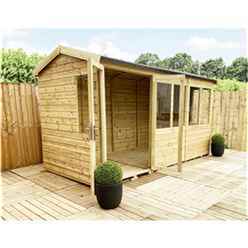 12 X 11 Reverse Pressure Treated Tongue And Groove Apex Summerhouse With Higher Eaves And Ridge Height + Overhang + Toughened Safety Glass + Euro Lock With Key + SUPER STRENGTH FRAMING