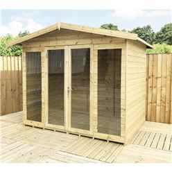 8 x 7 Pressure Treated Tongue & Groove Apex Summerhouse - LONG WINDOWS - with Higher Eaves and Ridge Height + Overhang + Toughened Safety Glass + Euro Lock with Key + SUPER STRENGTH FRAMING