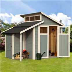 7ft X 10ft Skylight Shed Store - Double Doors -19mm Tongue And Groove Walls, Floor + Roof - Painted With Light Grey