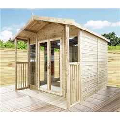 8 x 14 Pressure Treated Tongue And Groove Apex Summerhouse + Overhang + Verandah + Safety Toughened Glass + Euro Lock with Key + SUPER STRENGTH FRAMING